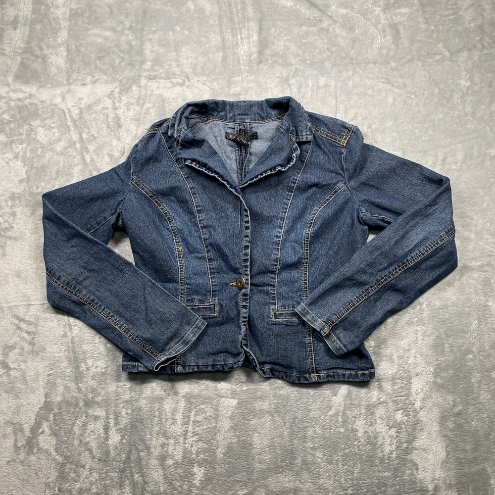 Baccini Denim Jean Jacket Blazer Womens‎ Blue Button Front Tailored Small